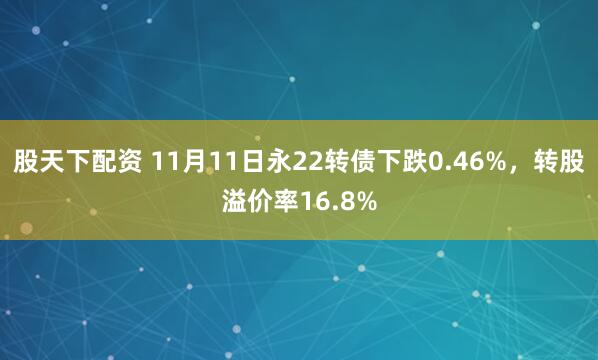 股天下配资 11月11日永22转债下跌0.46%，转股溢价率16.8%